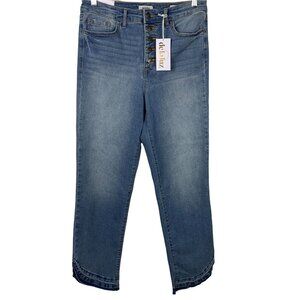Delaluz Denim Size 8 High Rise Straight Crop Jeans Button Fly Raw Edge Hems NEW